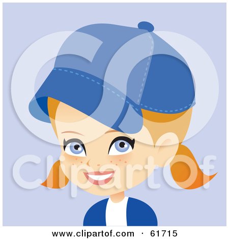 Royalty-free (RF) Clipart Illustration of a Little Blond Girl Wearing A Blue Baseball Cap by Monica
