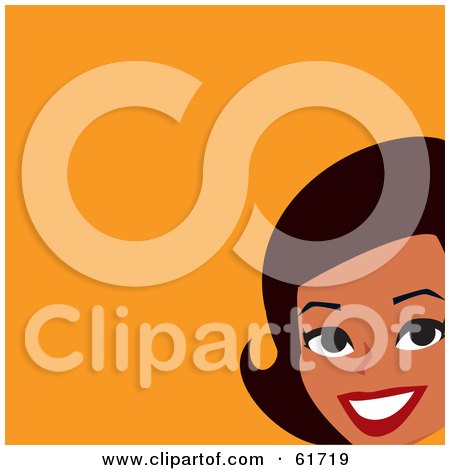 Royalty-free (RF) Clipart Illustration of a Friendly Female African American Face Over Orange by Monica