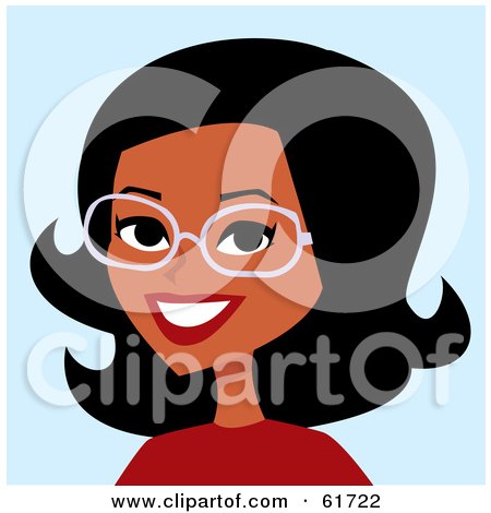 Royalty-free (RF) Clipart Illustration of a Friendly African American Woman Wearing Glasses And Smiling by Monica