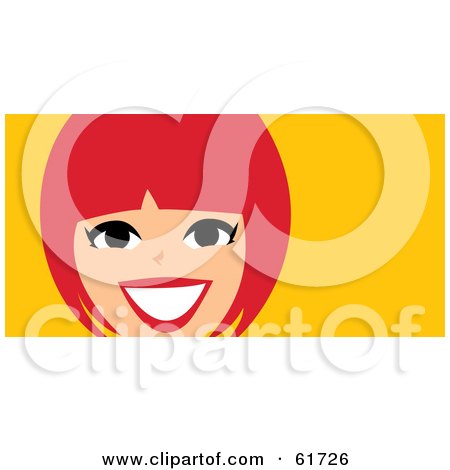 Royalty-free (RF) Clipart Illustration of a Happy Red Haired Woman's Face Over Orange by Monica