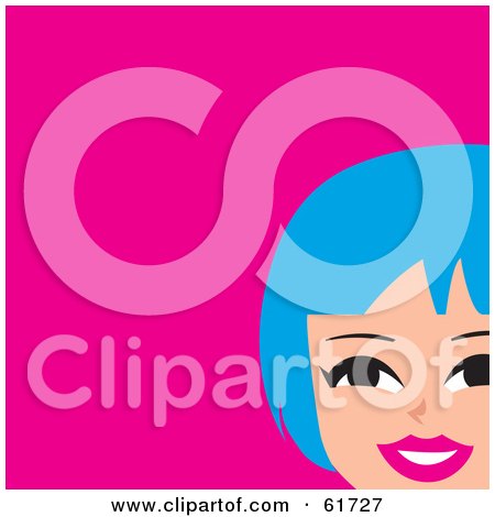 Royalty-free (RF) Clipart Illustration of a Blue Haired Woman's Face Over Pink by Monica
