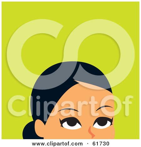Royalty-free (RF) Clipart Illustration of a Woman With Her Hair In A Bun, Shown From The Eyes Up, Over Green by Monica