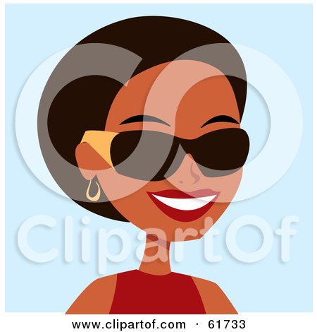 Royalty-free (RF) Clipart Illustration of a Friendly African American Woman Wearing Shades And Smiling by Monica