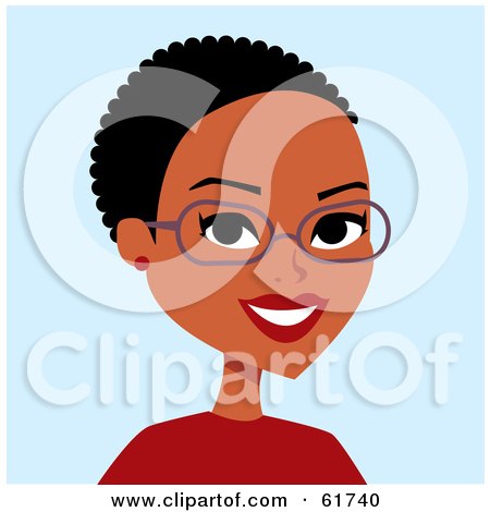 Royalty-free (RF) Clipart Illustration of a Friendly African American Lady Wearing Glasses And Smiling by Monica