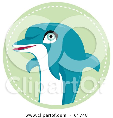 Royalty-free (RF) Clipart Illustration of a Cute Blue Dolphin Over AGreen Circle by Monica