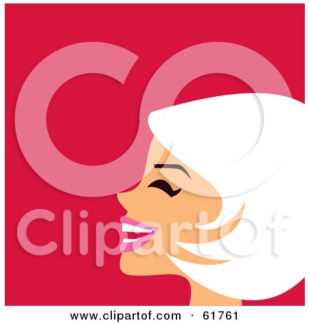 Royalty-free (RF) Clipart Illustration of a Laughing White Haired Woman In Profile, Over Red by Monica