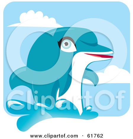 Royalty-free (RF) Clipart Illustration of a Cute Blue Dolphin Swimming In Waves by Monica
