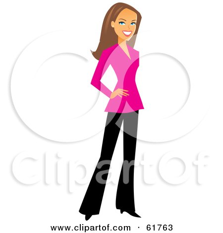 Royalty-free (RF) Clipart Illustration of a Beautiful Brunette Businesswoman In Black Pants And A Pink Blouse by Monica
