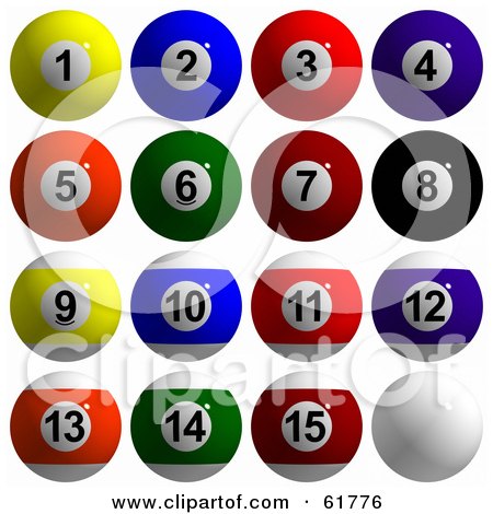 Royalty-free (RF) Clipart Illustration of a Digital Collage Of 3d Billiard Pool Balls, Solids And Stripes by ShazamImages