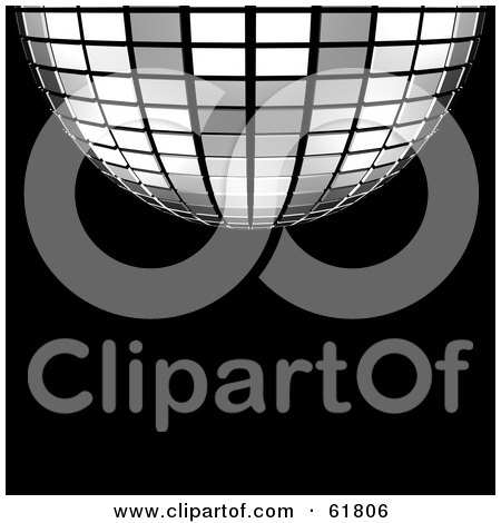 Royalty-free (RF) Clipart Illustration of a 3d Tiled Silver Mirror Disco Ball On Black by ShazamImages