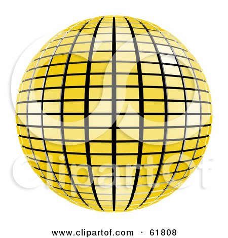 Royalty-free (RF) Clipart Illustration of a 3d Tiled Yellow Mirror Disco Ball On White by ShazamImages