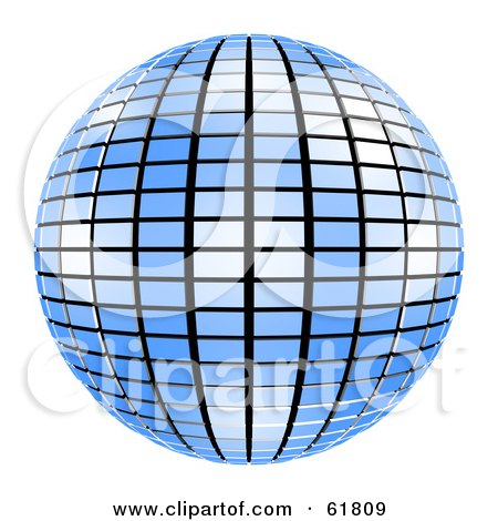 Royalty-free (RF) Clipart Illustration of a 3d Tiled Blue Mirror Disco Ball On White by ShazamImages