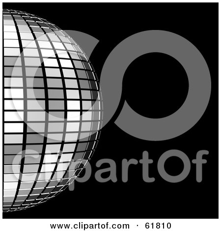 Royalty-free (RF) Clipart Illustration of a 3d Tiled Platinum Mirror Disco Ball On Black by ShazamImages
