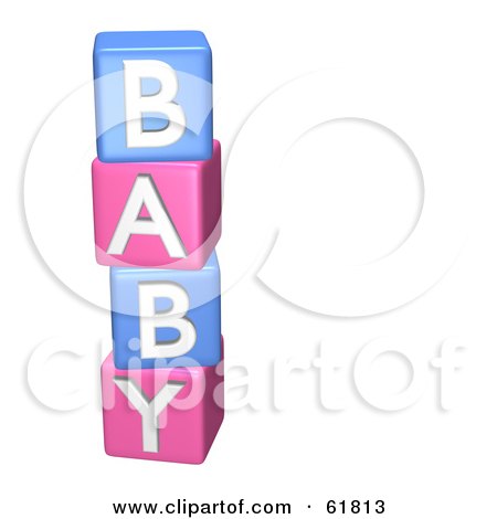 Royalty-free (RF) Clipart Illustration of a Stacked Pink And Blue 3d Alphabet Blocks Spelling Out BABY by ShazamImages