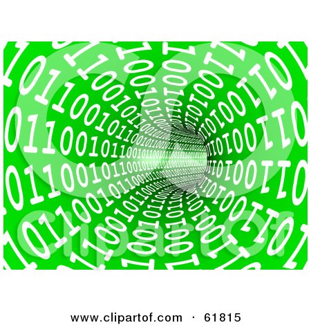 Royalty-free (RF) Clipart Illustration of 3d White Binary Coding Streaming Along The Walls Of A Green Network Cable by ShazamImages
