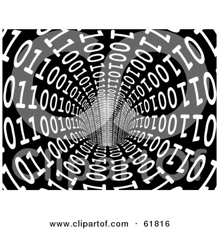 Royalty-free (RF) Clipart Illustration of 3d White Binary Coding Streaming Along The Walls Of A Black Network Cable by ShazamImages