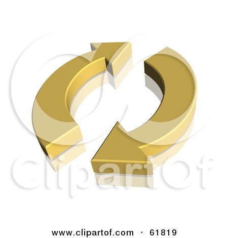 Royalty-free (RF) Clipart Illustration of a Gold 3d Recycle Arrows by ShazamImages