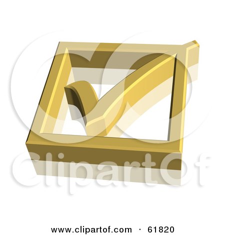 Royalty-free (RF) Clipart Illustration of a Gold 3d Check Mark in a Box by ShazamImages