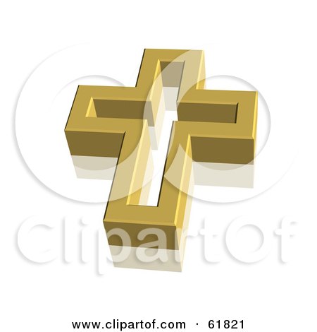 Royalty-free (RF) Clipart Illustration of a Gold 3d Christian Cross by ShazamImages