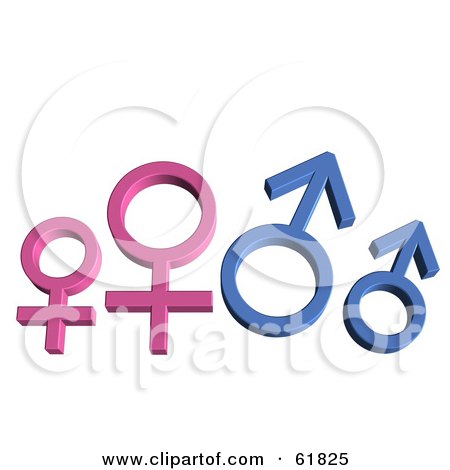 Royalty-free (RF) Clipart Illustration of Pink And Blue 3d Family Male And Female Gender Symbols by ShazamImages