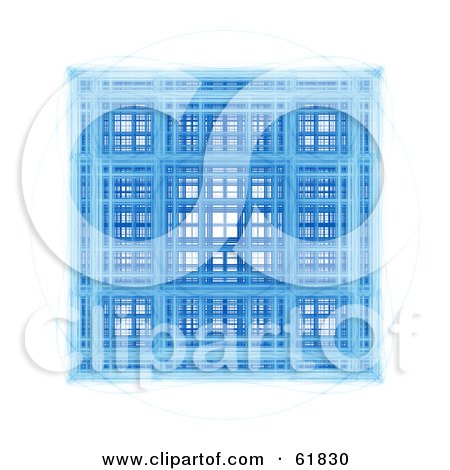 Royalty-free (RF) Clipart Illustration of a Blue Abstract Architectural Cube Fractal by ShazamImages