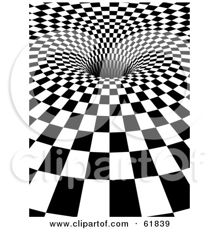 Royalty-free (RF) Clipart Illustration of a Black And White Checker Background With The Tiles Being Sucked Down Into A Hole - Version 2 by ShazamImages