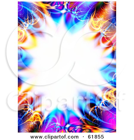Royalty-free (RF) Clipart Illustration of a Colorful Fractal Border Of Blue, Orange And Pink Around A Bursting Center - Version 4 by ShazamImages