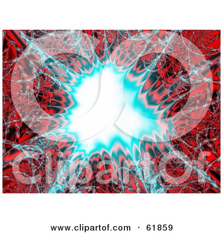 Royalty-free (RF) Clipart Illustration of a Blue And Red Fractal Explosion Background With A White Center - Version 1 by ShazamImages