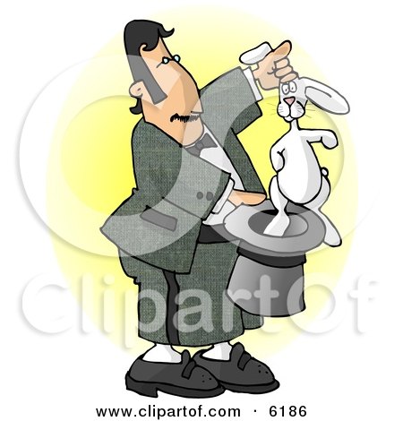 Male Magician Pulling a Rabbit Out of a Hat Clipart Picture by djart