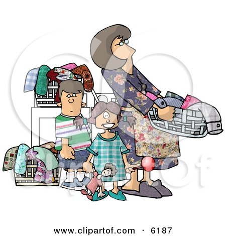 Mom Doing Laundry with Her Kids Clipart Picture by djart