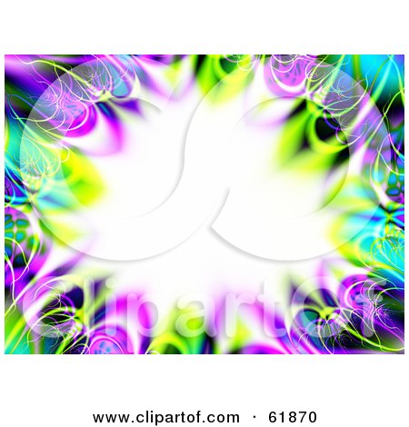 Royalty-free (RF) Clipart Illustration of a Colorful Fractal Border Of Green, Yellow, Blue And Purple Around A Bursting Center by ShazamImages
