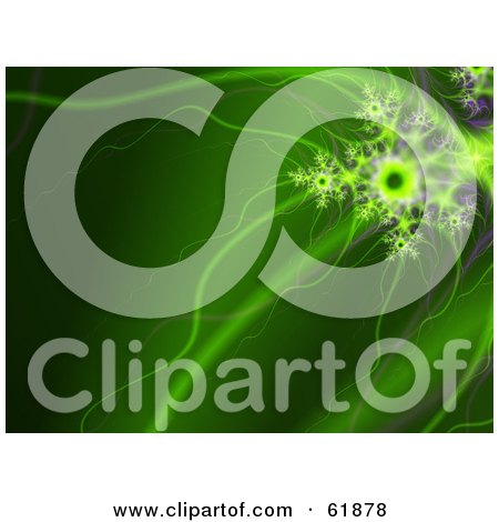 Royalty-free (RF) Clipart Illustration of a Green Fractal Jellyfish Background With Long Tentacles by ShazamImages
