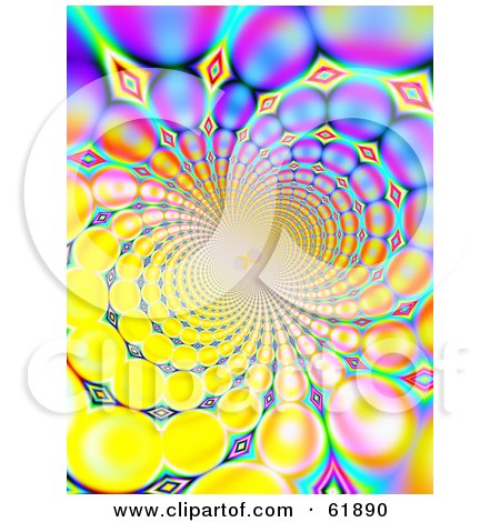 Royalty-free (RF) Clipart Illustration of a Spiraling Funky Background Of Colorful Fractals On Yellow by ShazamImages