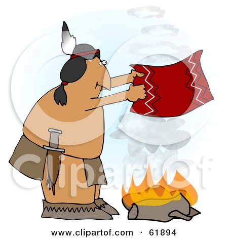 Royalty-free (RF) Clipart Illustration of a Native American Man Fanning A Fire With A Blanket by djart