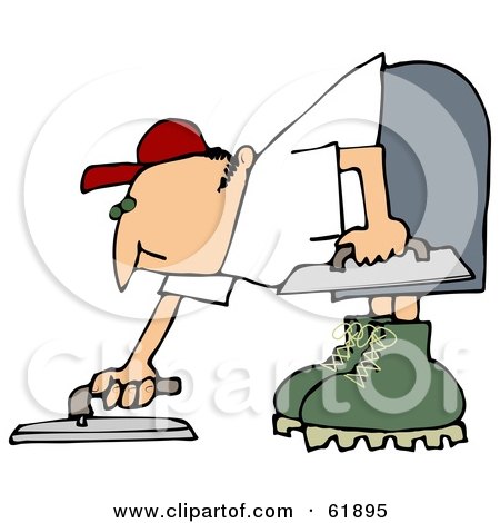 Royalty-free (RF) Clipart Illustration of a Cement Finisher Man Bending Over And Using Tools To Smooth The Top by djart