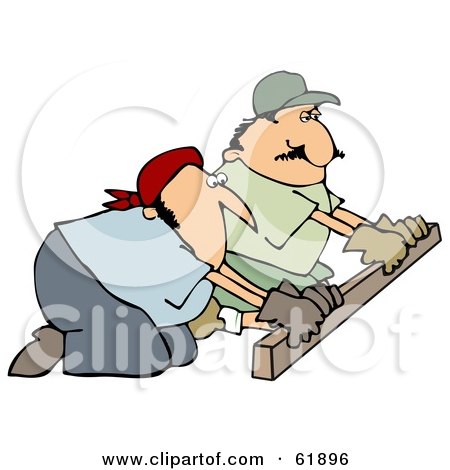 Royalty-free (RF) Clipart Illustration of Two Worker Men Kneeling And Using A Board To Smooth Cement by djart