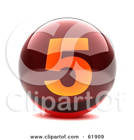 Royalty-free (RF) Clipart Illustration of a Round Red 3d Numbered Button; 5 by chrisroll