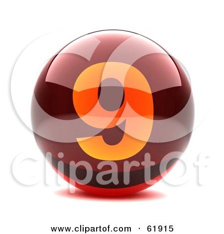 Royalty-free (RF) Clipart Illustration of a Round Red 3d Numbered Button; 9 by chrisroll