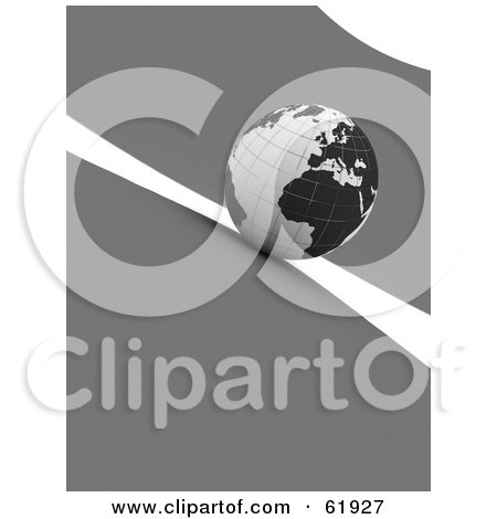 Royalty-free (RF) Clipart Illustration of a Black And White 3d Grid Globe On A Gray And White Background - Version 1 by chrisroll