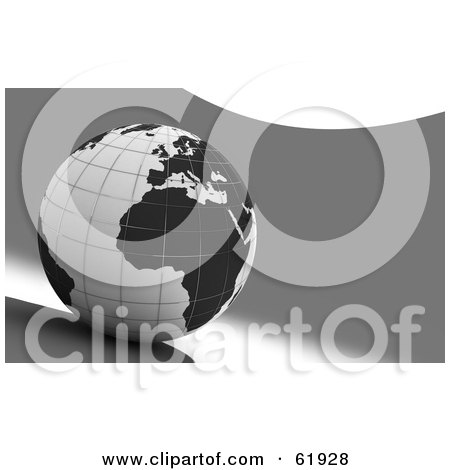 Royalty-free (RF) Clipart Illustration of a Black And White 3d Grid Globe On A Gray And White Background - Version 4 by chrisroll