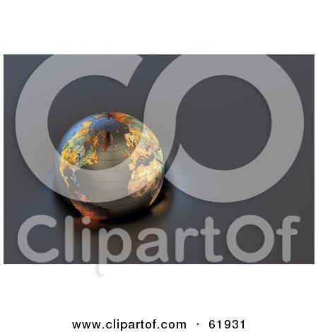 Royalty-free (RF) Clipart Illustration of a 3d Gray Grid Background With Colored Stone Continents by chrisroll