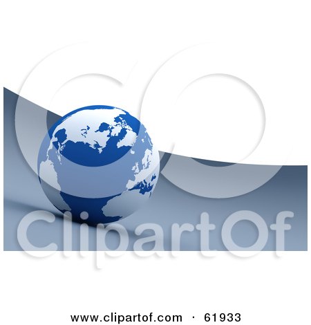 Royalty-free (RF) Clipart Illustration of a 3d Blue Globe On A Curved Gray And White Background by chrisroll