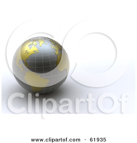 Royalty-free (RF) Clipart Illustration of a 3d Gray And Gold Grid Globe On A White Background by chrisroll