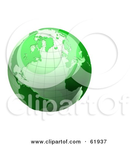 Royalty-free (RF) Clipart Illustration of a Shiny Green 3d Grid Globe On A White Background by chrisroll