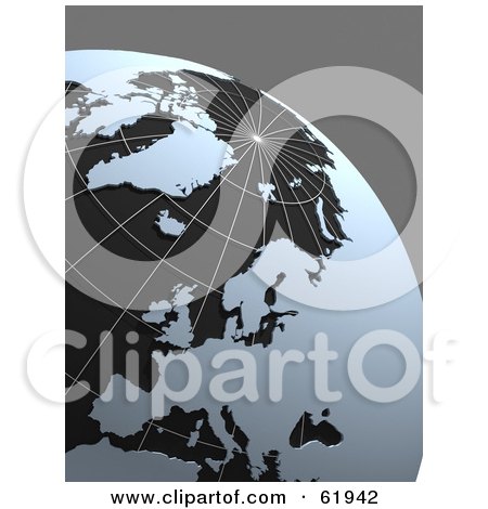 Royalty-free (RF) Clipart Illustration of a Grid Globe With Blue Continents, On Gray by chrisroll