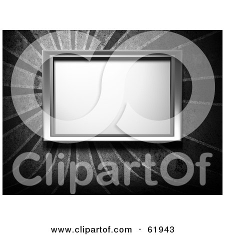 Royalty-free (RF) Clipart Illustration of a Blank Silver Frame Mounted On A Gray Bursting Wall by chrisroll