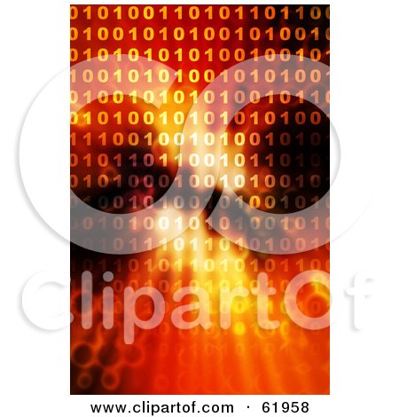 Royalty-free (RF) Clipart Illustration of a Fiery Binary Background With Lines Of Code by chrisroll