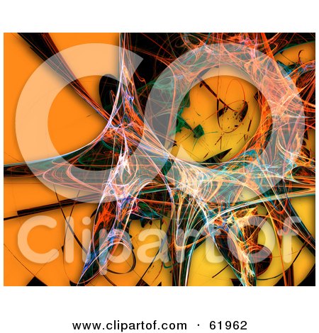 Royalty-free (RF) Clipart Illustration of a Colorful Fractal Burst On Orange by chrisroll