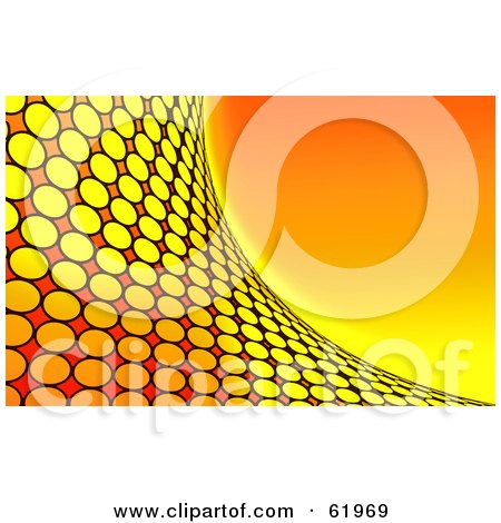 Royalty-free (RF) Clipart Illustration of a Curving Orange Circle Tile Wave Background by chrisroll