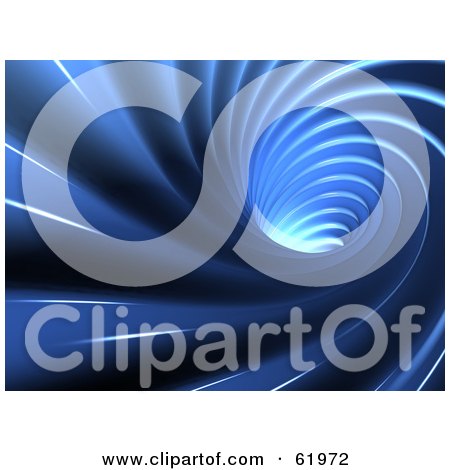 Royalty-free (RF) Clipart Illustration of The Interior Of A Spiraling Blue Vortex Tunnel by chrisroll